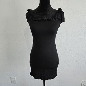 Black Frill Shoulder Tie Bodycon Mini Dress. Size 8. NWT Pretty Little Things
